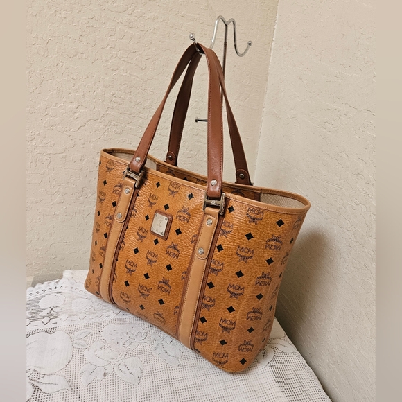MCM Cognac Monogram Handbag Tote Bag AUTHENTIC - Picture 2 of 16